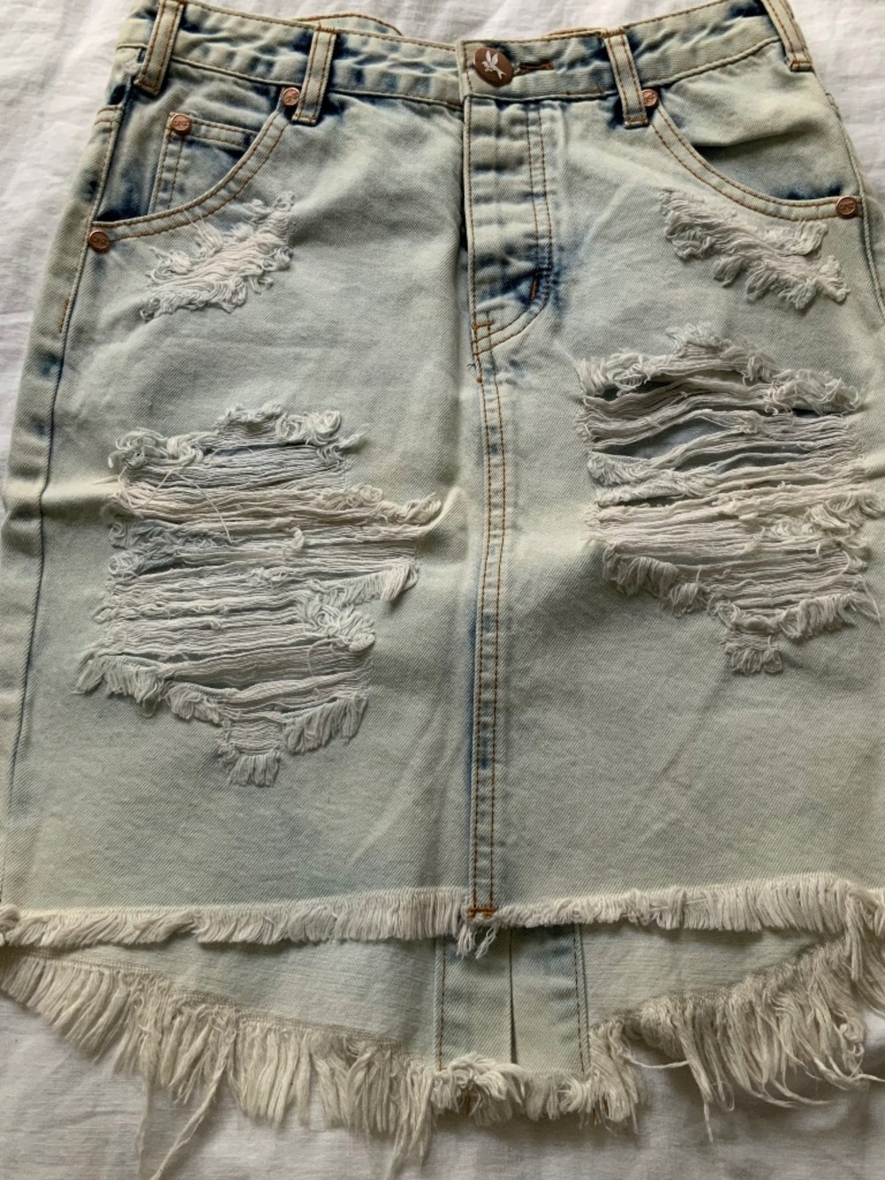 NWOT One Teaspoon Denim Mini Skirt Destroyed Size 26